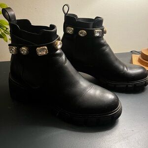 Madden Girl Black Ankle Boots with Jewel Accents